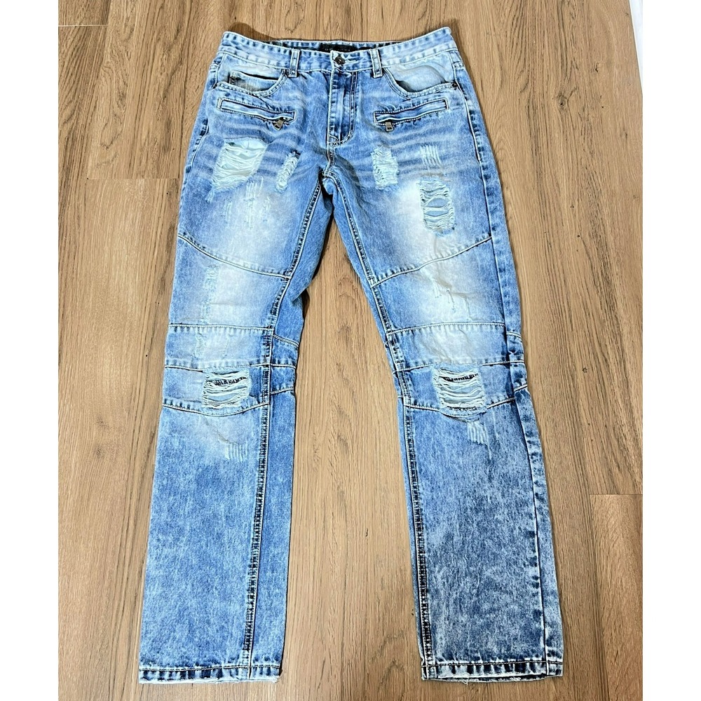 Decibel Jeans Light Wash Acid Wash Moto Distressed Biker Denim